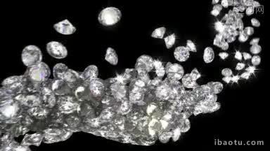 可循环的钻石或宝石流与慢动作alpha通道包括